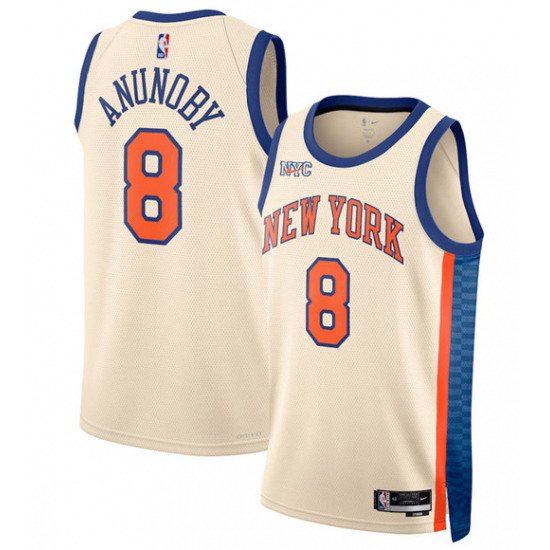 Personalized Men’s New Yok Knicks #8 OG Anunoby Cream 2025-26 City Edition Swingman Stitched Basketball Jersey