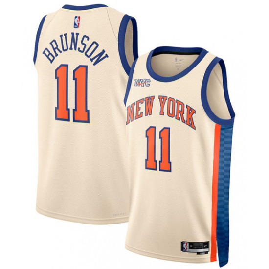 Personalized Men’s New Yok Knicks #11 Jalen Brunson Cream 2025-26 City Edition Swingman Stitched Basketball Jersey