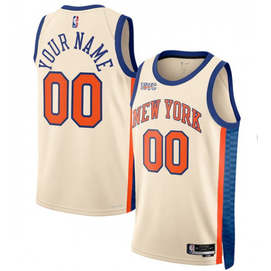 Personalized Men’s New Yok Knicks Active Player Cream 2025-26 City Edition Swingman Stitched Basketball Jersey