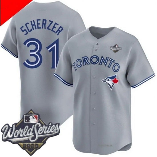 Personalized Men’s Toronto Blue Jays #31 Max Scherzer Gray 2025 Home Cool Base Stitched Baseball Jersey