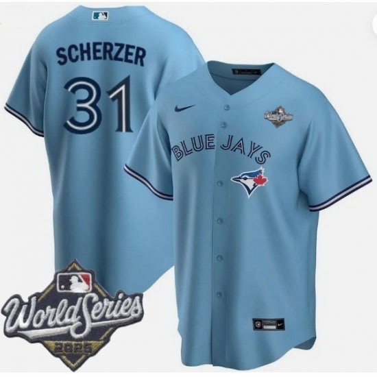 Personalized Men’s Toronto Blue Jays #31 Max Scherzer Light Blue 2025 Home Cool Base Stitched Baseball Jersey