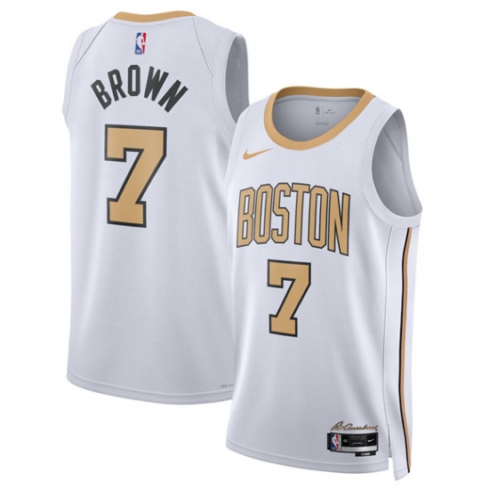 Personalized Men’s Boston Celtics #7 Jaylen Brown White 2025-26 City Edition Swingman Stitched Basketball Jersey