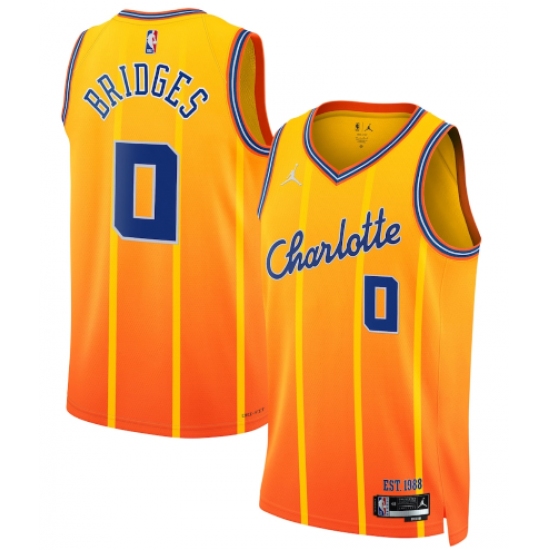 Personalized Men’s Charlotte Hornets #0 Miles Bridges Gold 2025-26 City Edition Swingman Stitched Jersey