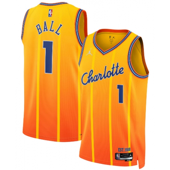 Personalized Men’s Charlotte Hornets #1 LaMelo Ball Gold 2025-26 City Edition Swingman Stitched Jersey