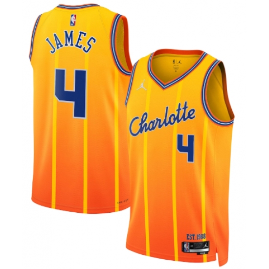 Personalized Men’s Charlotte Hornets #4 Sion James Gold 2025-26 City Edition Swingman Stitched Jersey