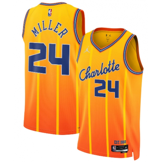 Personalized Men’s Charlotte Hornets #24 Brandon Miller Gold 2025-26 City Edition Swingman Stitched Jersey
