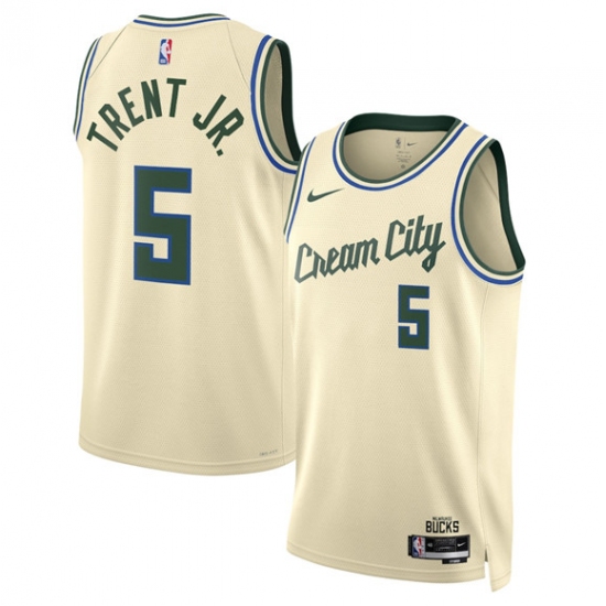Personalized Men’s Milwaukee Bucks #5 Gary Trent Jr. Cream 2025-26 City Edition Swingman Stitched Basketball Jersey