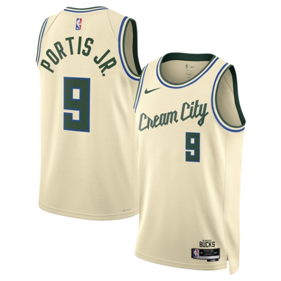 Personalized Men’s Milwaukee Bucks #9 Bobby Portis Cream 2025-26 City Edition Swingman Stitched Basketball Jersey