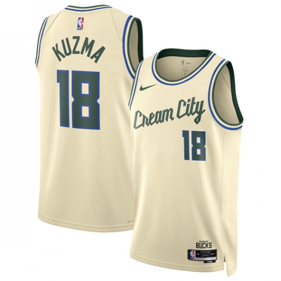 Personalized Men’s Milwaukee Bucks #18 Kyle Kuzma Cream 2025-26 City Edition Swingman Stitched Basketball Jersey