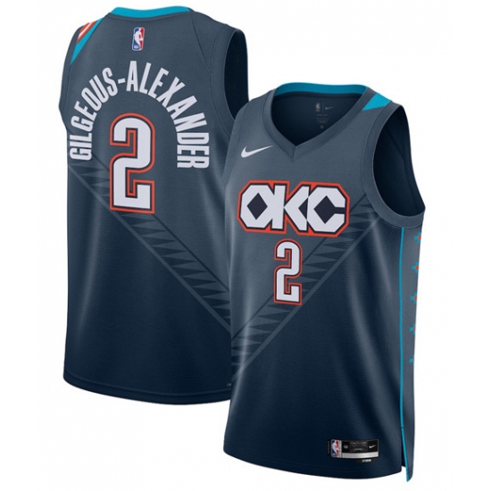 Personalized Men’s Oklahoma City Thunder #2 Shai Gilgeous-Alexander Navy 2025-26 City Edition Swingman Stitched Basketball Jersey