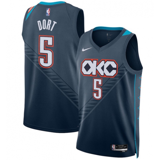 Personalized Men’s Oklahoma City Thunder #5 Luguentz Dort Navy 2025-26 City Edition Swingman Stitched Basketball Jersey