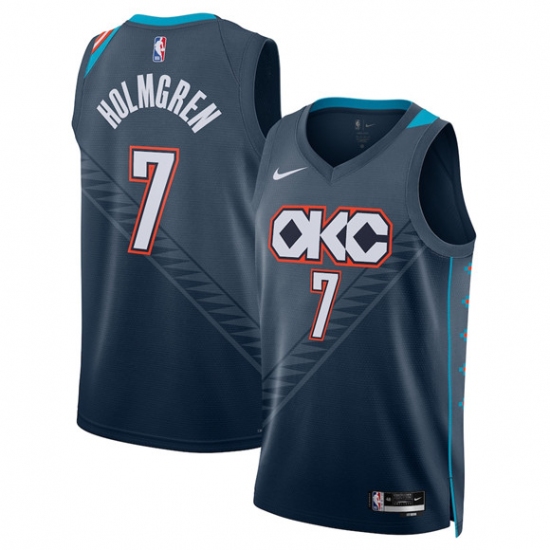 Personalized Men’s Oklahoma City Thunder #7 Chet Holmgren Navy 2025-26 City Edition Swingman Stitched Basketball Jersey