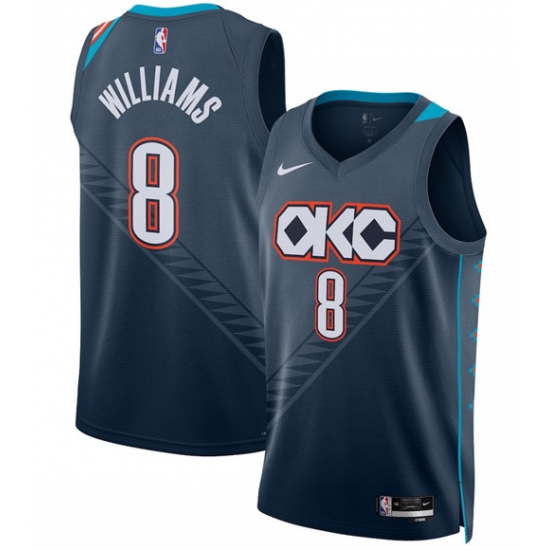Personalized Men’s Oklahoma City Thunder #8 Jalen Williams Navy 2025-26 City Edition Swingman Stitched Basketball Jersey