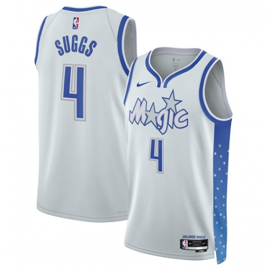 Personalized Men’s Orlando Magic #4 Jalen Suggs Silver 2025-26 City Edition Stitched Basketball Jersey