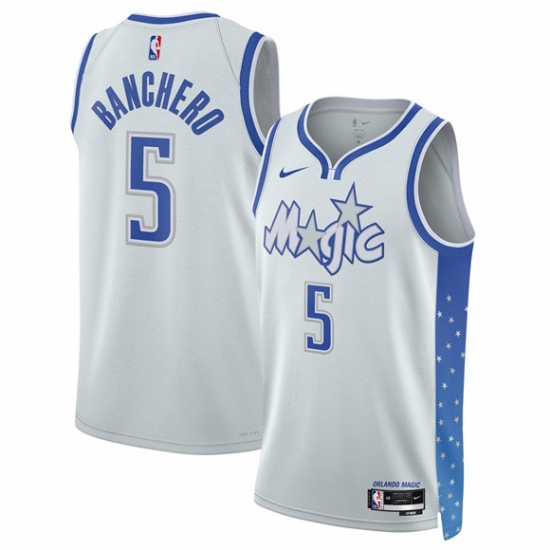 Personalized Men’s Orlando Magic #5 Paolo Banchero Silver 2025-26 City Edition Stitched Basketball Jersey