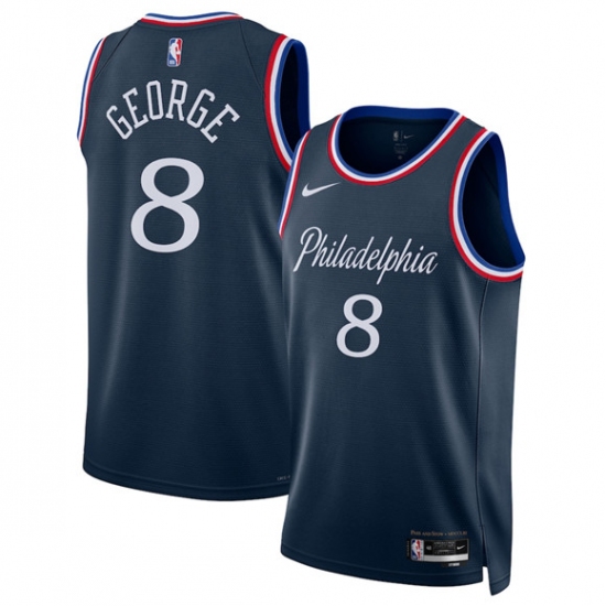 Personalized Men’s Philadelphia 76ers #8 Paul George Navy 2025-26 City Edition Swingman Stitched Jersey