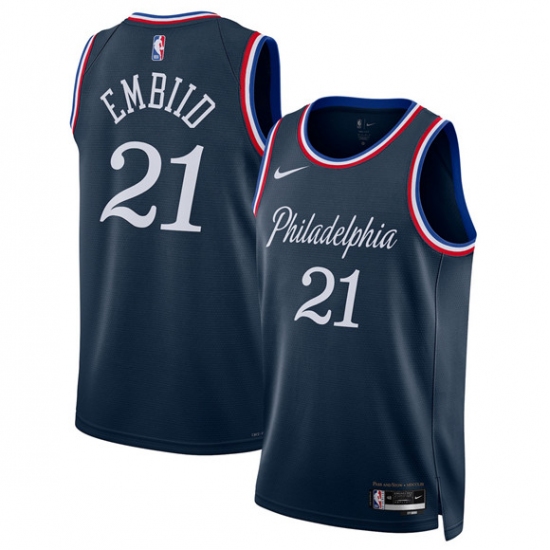 Personalized Men’s Philadelphia 76ers #21 Joel Embiid Navy 2025-26 City Edition Swingman Stitched Jersey