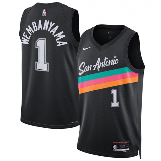 Personalized Men’s San Antonio Spurs #1 Victor Wembanyama Black 2025-26 City Edition Swingman Stitched Basketball Jersey