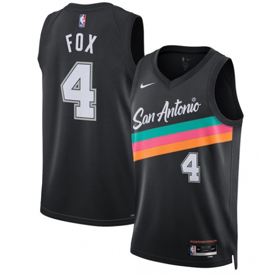 Personalized Men’s San Antonio Spurs #4 De’Aaron Fox Black 2025-26 City Edition Swingman Stitched Basketball Jersey
