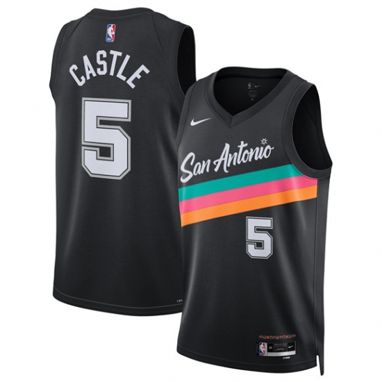 Personalized Men’s San Antonio Spurs #5 Stephon Castle Black 2025-26 City Edition Swingman Stitched Basketball Jersey