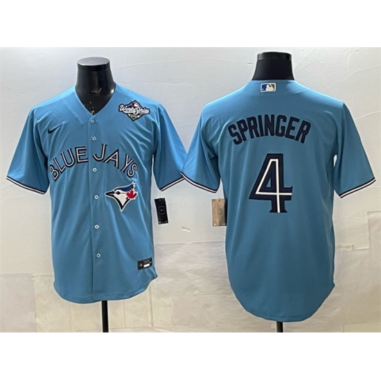 Personalized Men’s Toronto Blue Jays #4 George Springer Blue 2025 World Series Cool Base Stitched Baseball Jersey