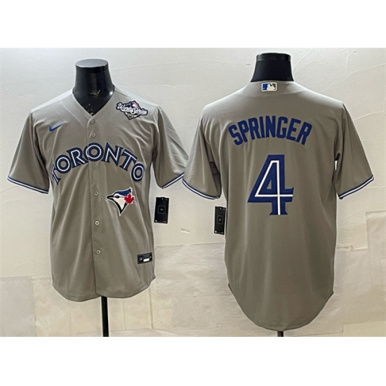 Personalized Men’s Toronto Blue Jays #4 George Springer Gray 2025 World Series Cool Base Stitched Baseball Jersey