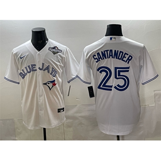 Personalized Men’s Toronto Blue Jays #25 Anthony Santander White 2025 World Series Home Cool Base Stitched Baseball Jersey