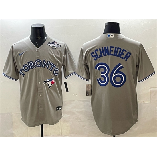 Personalized Men’s Toronto Blue Jays #36 Davis Schneider Gray 2025 World Series Cool Base Stitched Baseball Jersey