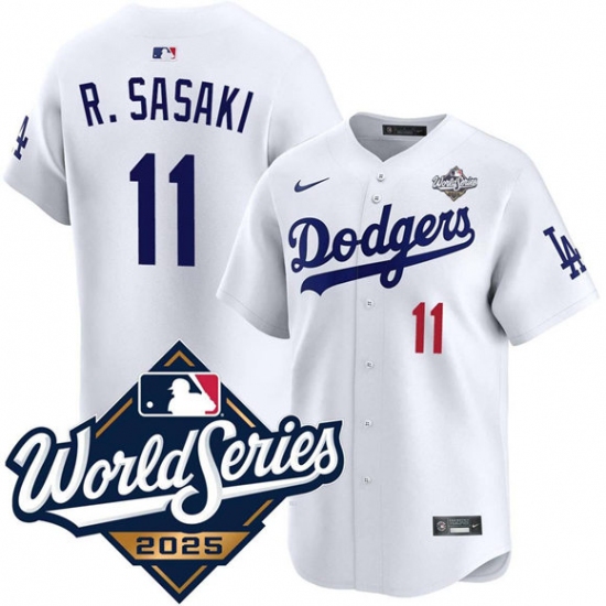 Personalized Men’s Los Angeles Dodgers #11 Roki Sasaki White 2025 World Series Limited Stitched Baseball Jersey