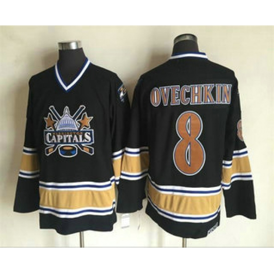 Personalized Men’s Washington Capitals #8 Alex Ovechkin 2000-01 Black CCM Vintage Throwback Jersey