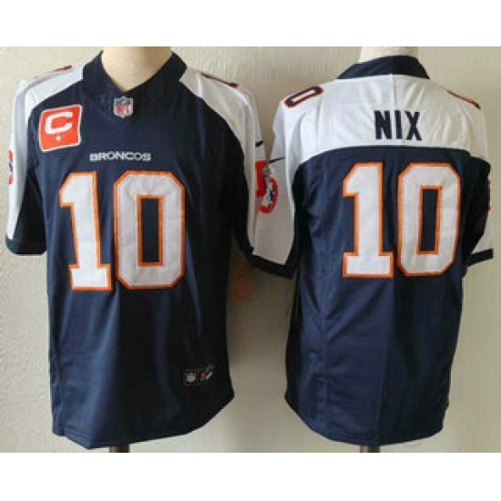 Personalized Men’s Denver Broncos #10 Bo Nix Navy Blue C Thanksgiving FUSE Jersey