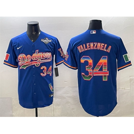 Personalized Men’s Los Angeles Dodgers #34 Fernando Valenzuela Royal Mexico California 2025 World Series Patch Stitched Baseball Jersey