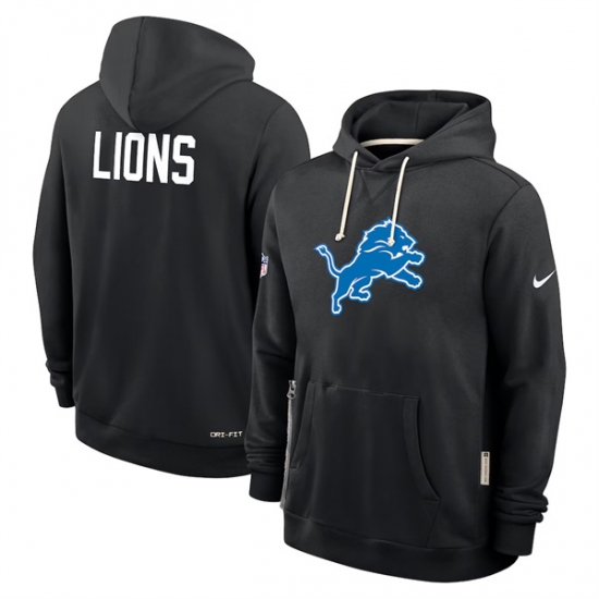 Personalized Men’s Detroit Lions Black Sideline Standard Issue Initial Home Dri-FIT Pullover Hoodie