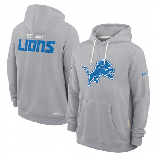 Personalized Men’s Detroit Lions Gray Sideline Standard Issue Initial Home Dri-FIT Pullover Hoodie