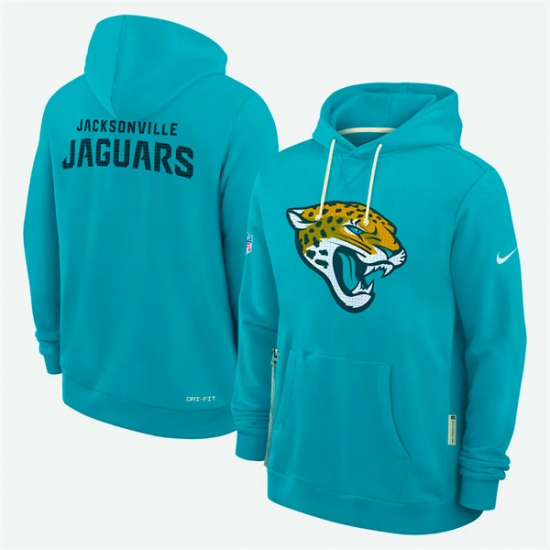 Personalized Men’s Jacksonville Jaguars Aqua Sideline Standard Issue Initial Home Dri-FIT Pullover Hoodie