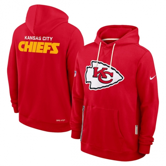 Personalized Men’s Kansas City Chiefs Red Sideline Standard Issue Initial Home Dri-FIT Pullover Hoodie