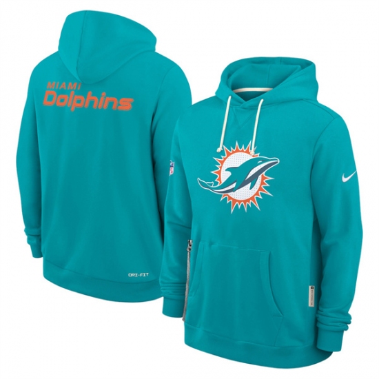 Personalized Men’s Miami Dolphins Aqua Sideline Standard Issue Initial Home Dri-FIT Pullover Hoodie