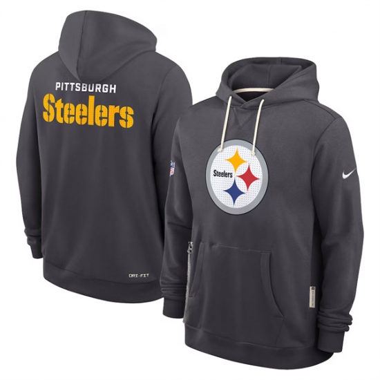 Personalized Men’s Pittsburgh Steelers Anthracite Sideline Standard Issue Initial Home Dri-FIT Pullover Hoodie
