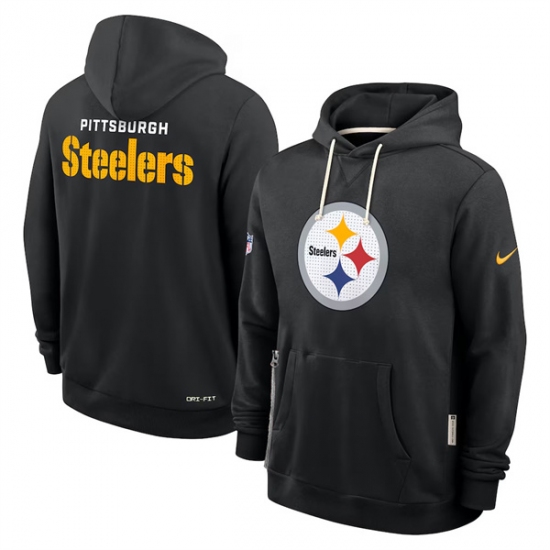 Personalized Men’s Pittsburgh Steelers Black Sideline Standard Issue Initial Home Dri-FIT Pullover Hoodie
