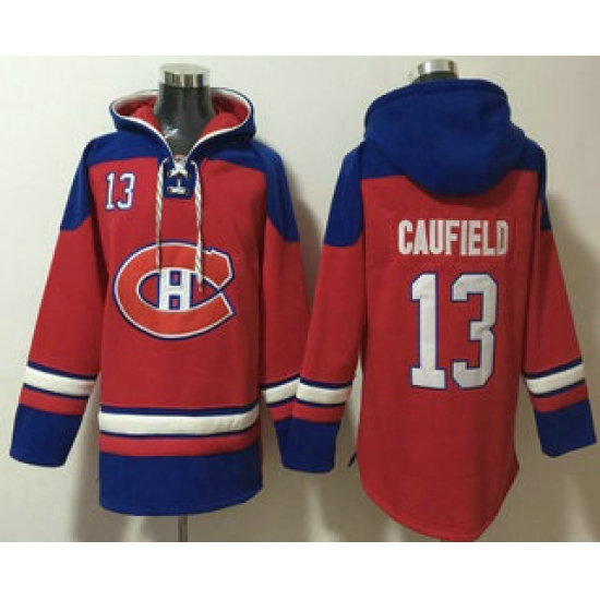 Personalized Men’s Montreal Canadiens #13 Cole Caufield Red Ageless Must Have Lace Up Pullover Hoodie
