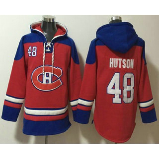 Personalized Men’s Montreal Canadiens #48 Lane Hutson Red Ageless Must Have Lace Up Pullover Hoodie