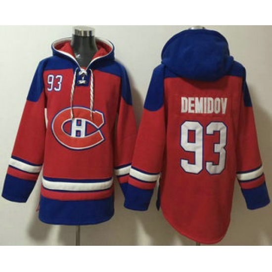 Personalized Men’s Montreal Canadiens #93 Ivan Demidov Red Ageless Must Have Lace Up Pullover Hoodie