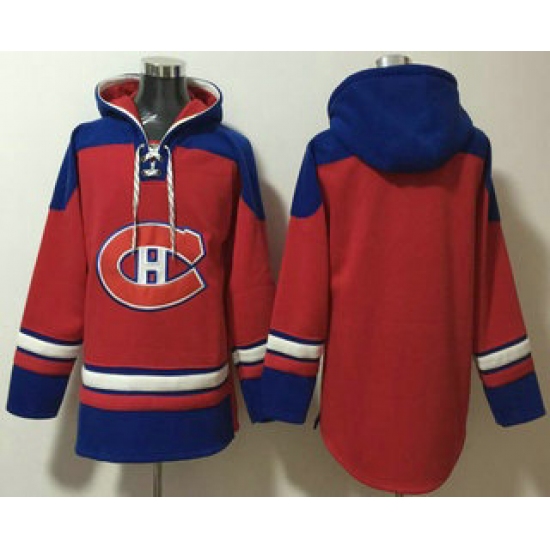 Personalized Men’s Montreal Canadiens Blank Red Ageless Must Have Lace Up Pullover Hoodie