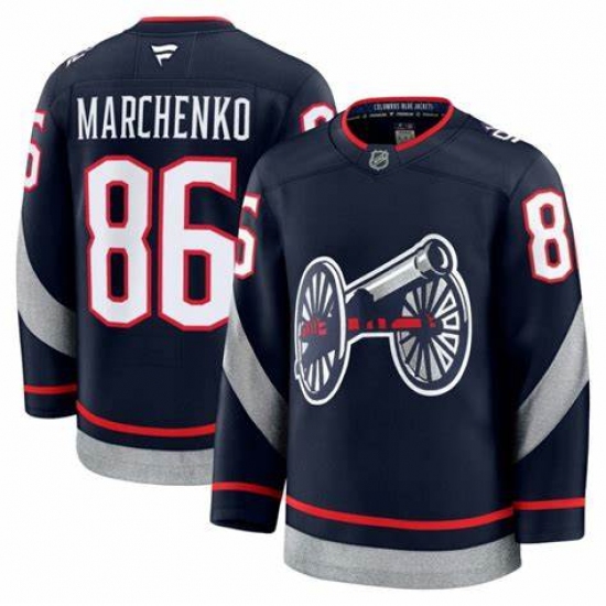 Personalized Men’s Columbus Blue Jackets #86 Kirill Marchenko Navy 2024-25 Stitched Hockey Jersey