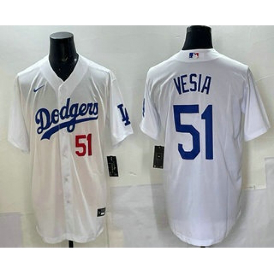 Personalized Men’s Los Angeles Dodgers #51 Alex Vesia White Stitched Cool Base Jersey