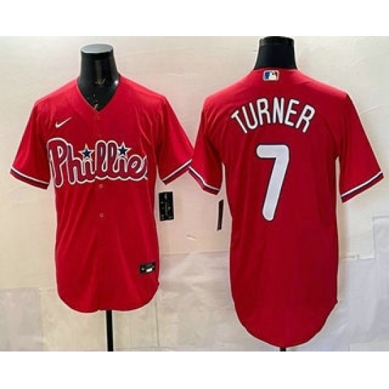 Personalized Men’s Philadelphia Phillies #7 Trea Turner Red Cool Base Stitched Jersey