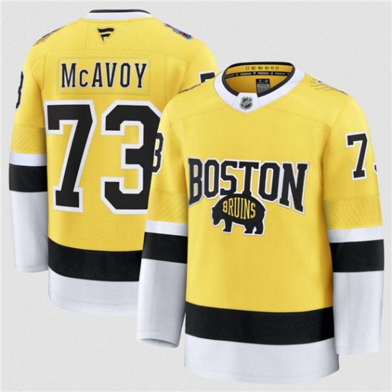 Personalized Men’s Boston Bruins #73 Charlie McAvoy Gold 2026 Stadium Series Stitched Hockey Jersey