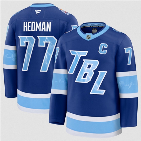 Personalized Men’s Tampa Bay Lightning #77 Victor Hedman Blue 2026 Stadium Series Stitched Jersey