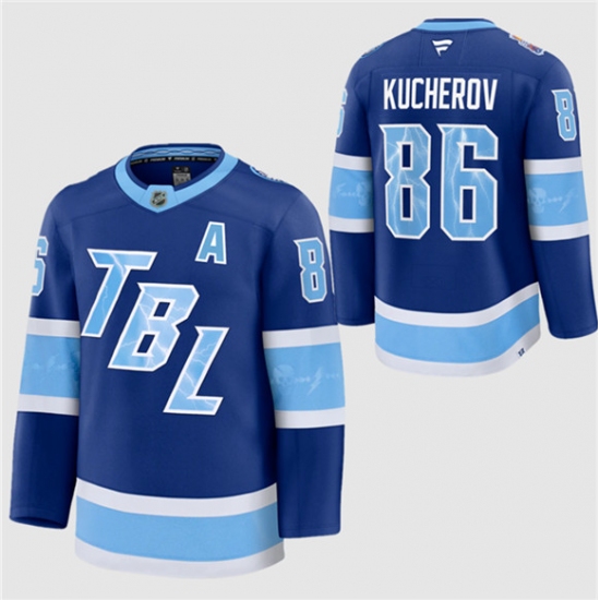 Personalized Men’s Tampa Bay Lightning #86 Nikita Kucherov Blue 2026 Stadium Series Stitched Jersey