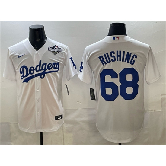 Personalized Men’s Los Angeles Dodgers #68 Dalton Rushing White 2025 World Series Cool Base Stitched Baseball Jersey